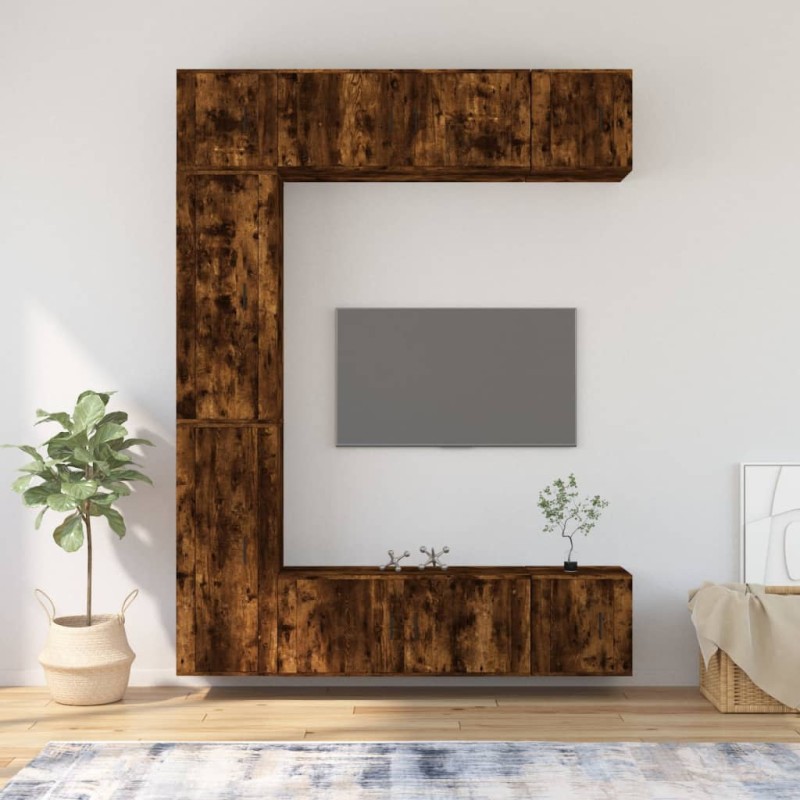 Set di Mobili Porta TV 7 pz Rovere Fumo in Legno Multistrato Set di Mobili Porta TV 7 pz Rovere Fumo in Legno Multistrato