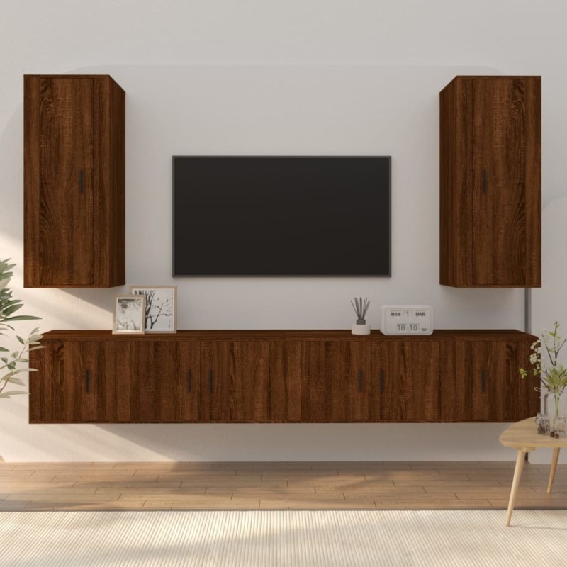 Set Mobili Porta TV 6 pz Rovere Marrone in Legno Multistrato Set Mobili Porta TV 6 pz Rovere Marrone in Legno Multistrato