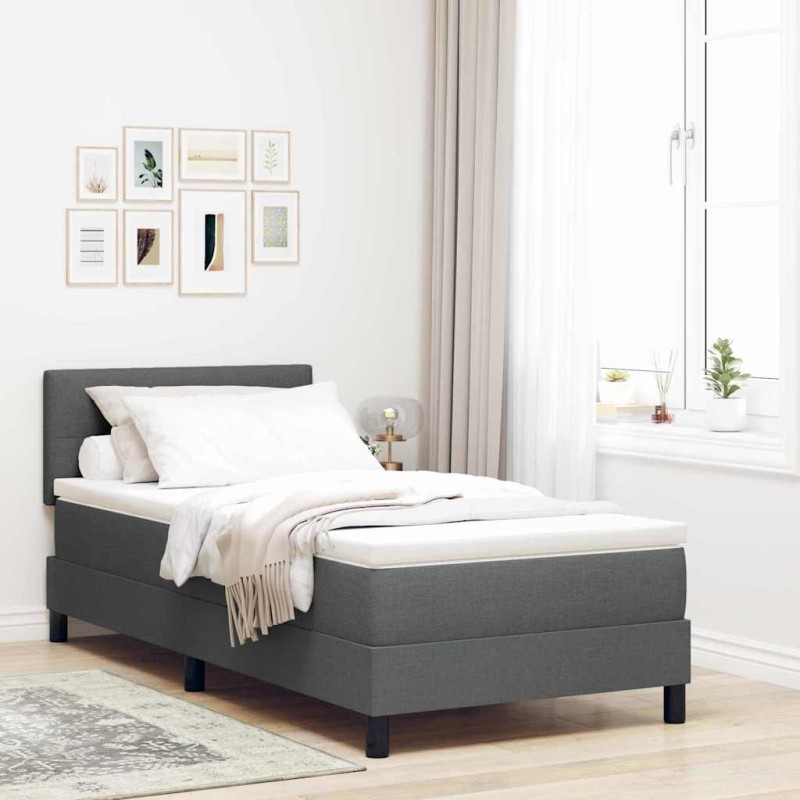 vidaXL Letto box spring con materasso e LED grigio scuro 100x200 cm in tessuto vidaXL Letto box spring con materasso e LED grigio scuro 100x200 cm in tessuto