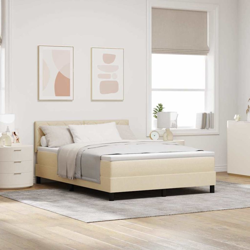 vidaXL Letto con Rete a Molle con Materasso e Luce LED Crema 140x200 cm Tessuto