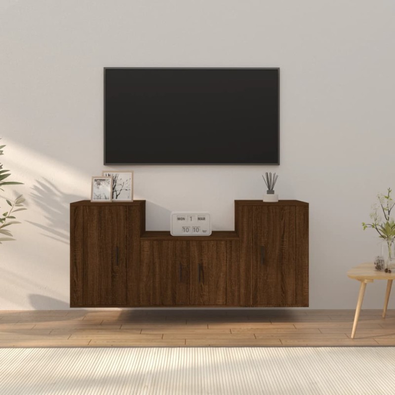 Set Mobili Porta TV 3 pz Rovere Marrone in Legno Multistrato Set Mobili Porta TV 3 pz Rovere Marrone in Legno Multistrato