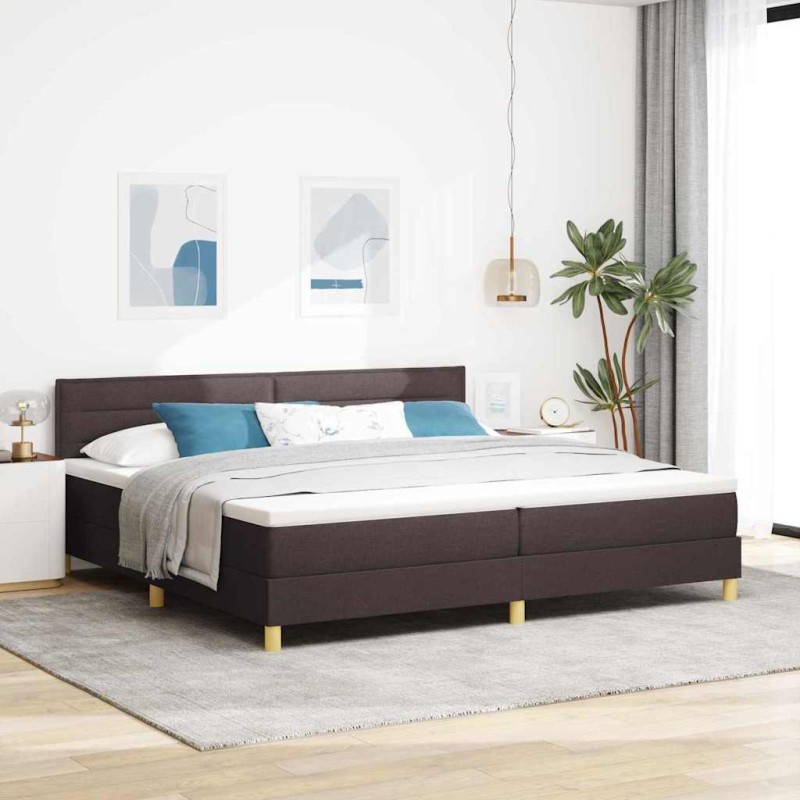 vidaXL Letto a Molle con Materasso & LED Marrone Scuro 200x200 cm Tessuto vidaXL Letto a Molle con Materasso & LED Marrone Scuro 200x200 cm Tessuto