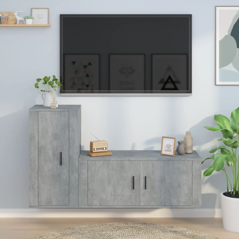 Set di Mobili Porta TV 2 pz Grigio Cemento in Legno Multistrato Set di Mobili Porta TV 2 pz Grigio Cemento in Legno Multistrato