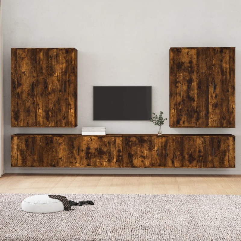 Set Mobili Porta TV 8 pz Rovere Fumo in Legno Multistrato Set Mobili Porta TV 8 pz Rovere Fumo in Legno Multistrato