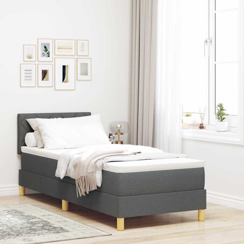 vidaXL Letto con Box Spring con Materasso e LED Grigio Scuro 80x200 cm Tessuto