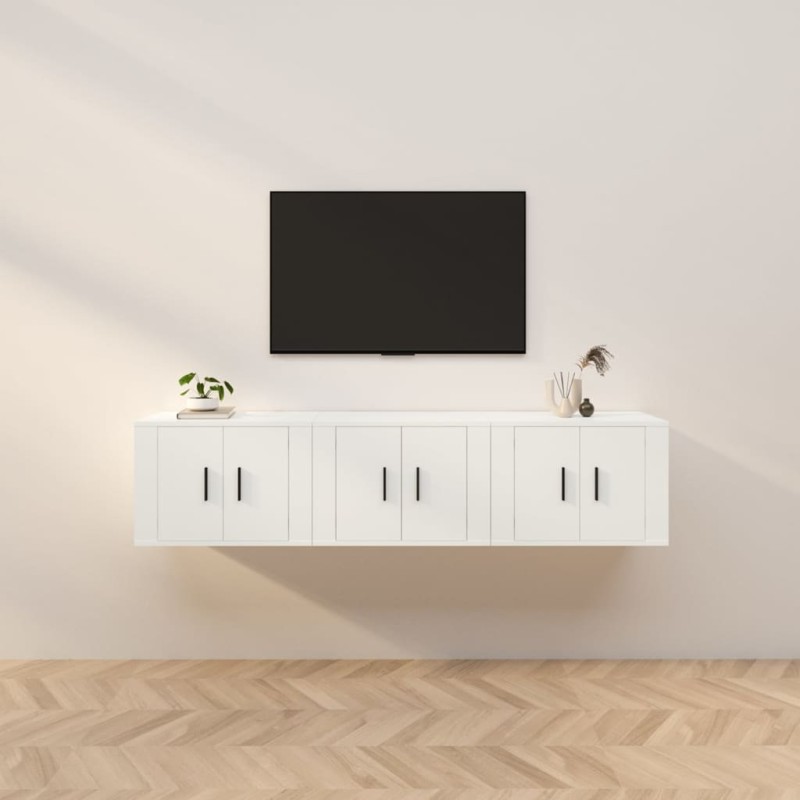 Mobili Porta TV a Parete 3 pz Bianco 57x34,5x40 cm Mobili Porta TV a Parete 3 pz Bianco 57x34,5x40 cm