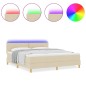 vidaXL Letto box spring con materasso e LED crema 180x200 cm tessuto
