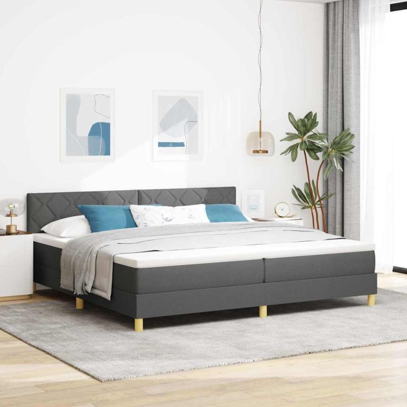 vidaXL Letto box spring con Materasso & LED Grigio Scuro 200x200 cm Tessuto
