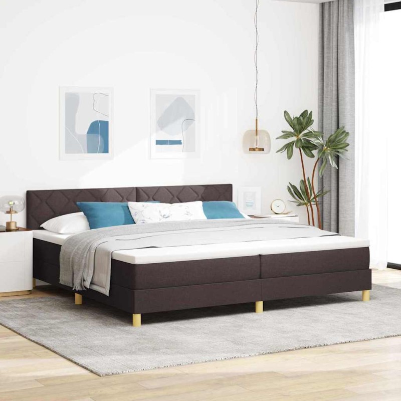 vidaXL Letto con rete e materasso & LED Marrone Scuro 200x200 cm Tessuto