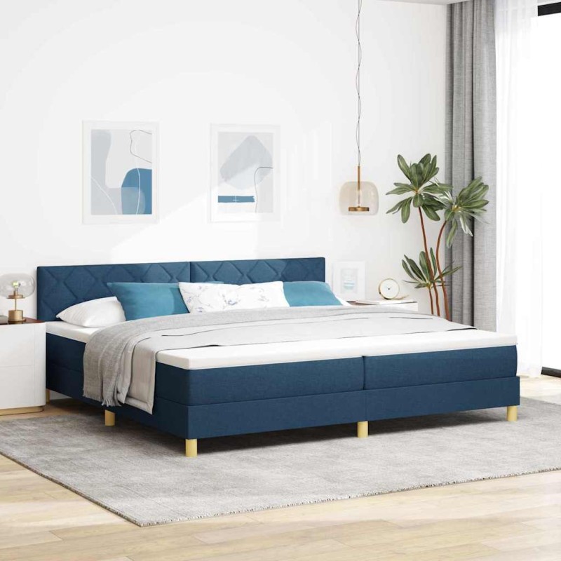 vidaXL Letto a Porta Reale con Materasso & LED Blu 200x200 cm Tessuto vidaXL Letto a Porta Reale con Materasso & LED Blu 200x200 cm Tessuto