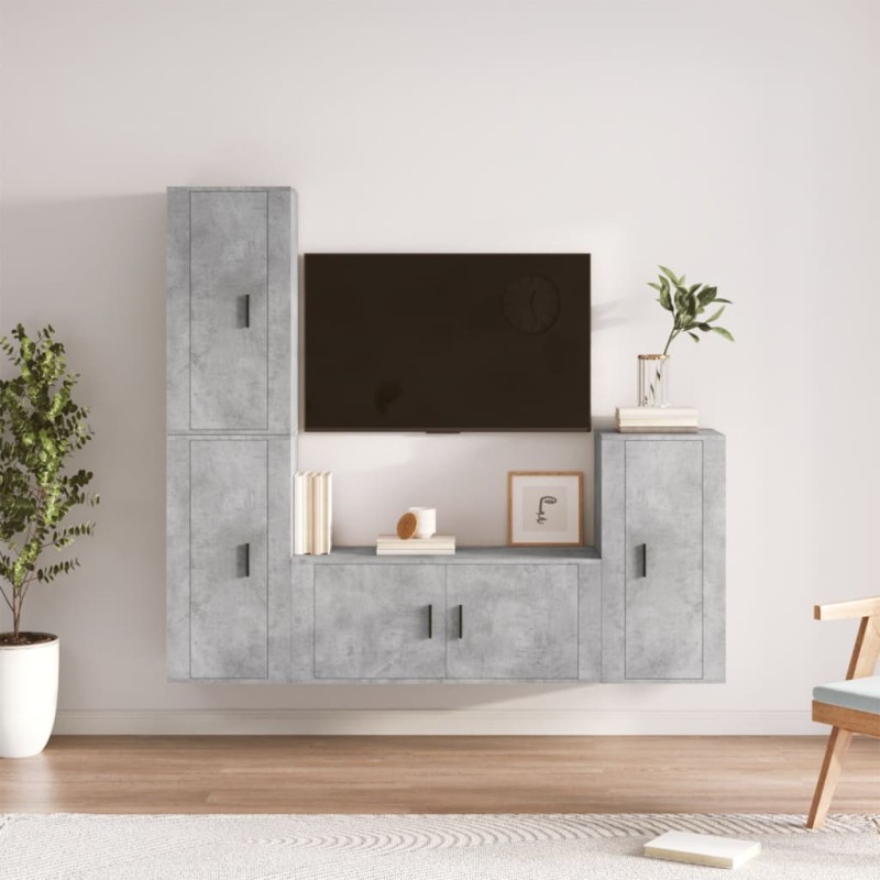 Set di Mobili Porta TV 4 pz Grigio Cemento in Legno Multistrato Set di Mobili Porta TV 4 pz Grigio Cemento in Legno Multistrato