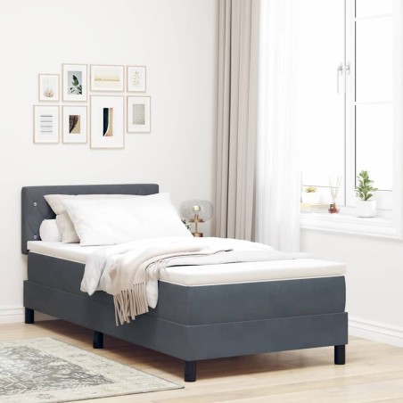 vidaXL Letto con Box Spring e Materasso & LED Grigio Scuro 100x200 cm Velluto