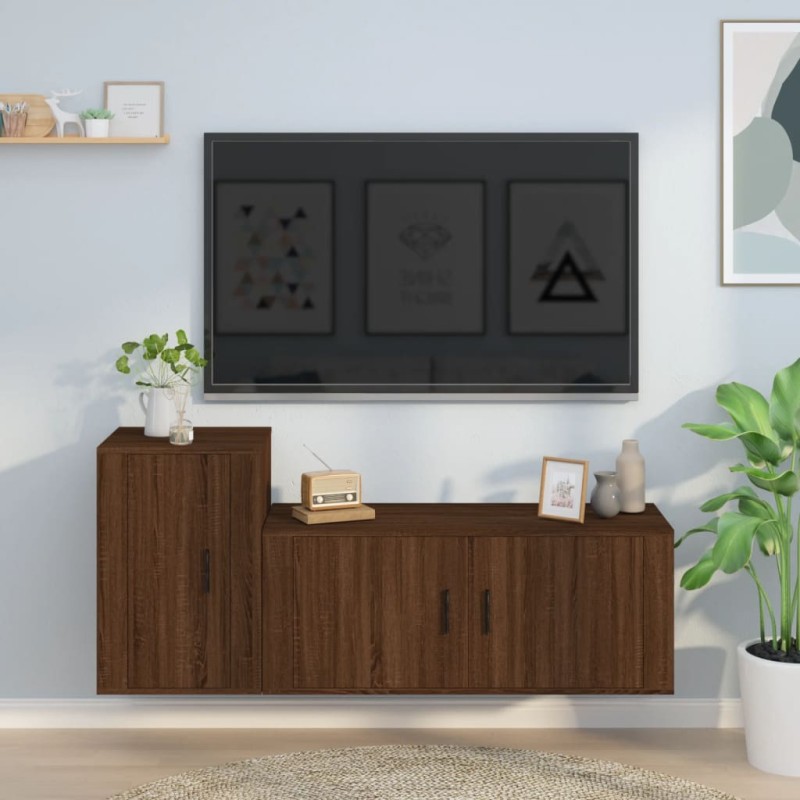Set Mobili Porta TV 2 pz Rovere Marrone in Legno Multistrato Set Mobili Porta TV 2 pz Rovere Marrone in Legno Multistrato
