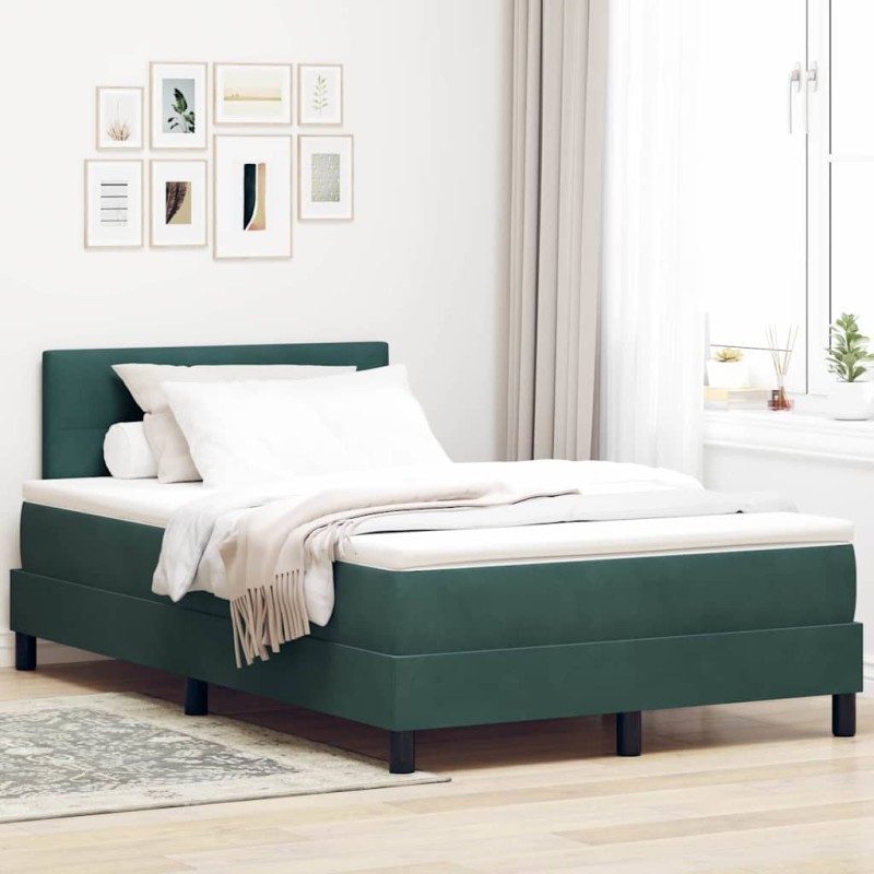 vidaXL Letto a Molle Box con Materasso & LED Verde Scuro 120x190 cm Velluto