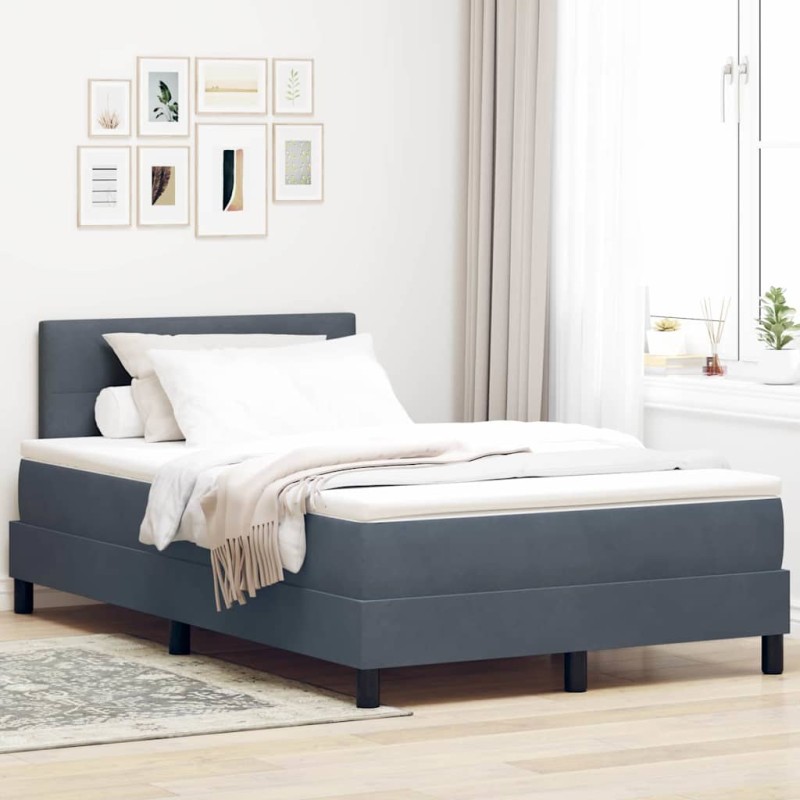 vidaXL Letto con Rete e Materasso con LED Grigio Scuro 120x200 cm Velluto vidaXL Letto con Rete e Materasso con LED Grigio Scuro 120x200 cm Velluto