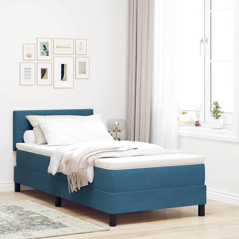 vidaXL Letto Box Spring con Materasso e LED Blu Scuro 100x200 cm Velluto vidaXL Letto Box Spring con Materasso e LED Blu Scuro 100x200 cm Velluto