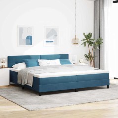 letto box spring vidaXL con materasso e LED blu scuro 200x200 cm in velluto