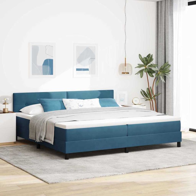 letto box spring vidaXL con materasso e LED blu scuro 200x200 cm in velluto
