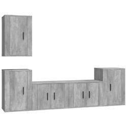 Set di Mobili Porta TV 5 pz Grigio Cemento in Legno Multistrato