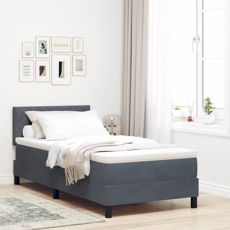 vidaXL Letto Box Spring con Materasso e LED Grigio Scuro 100x200 cm Velluto vidaXL Letto Box Spring con Materasso e LED Grigio Scuro 100x200 cm Velluto
