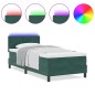 Letto Box Spring con Materasso & LED Verde Scuro 100x200 cm Velluto