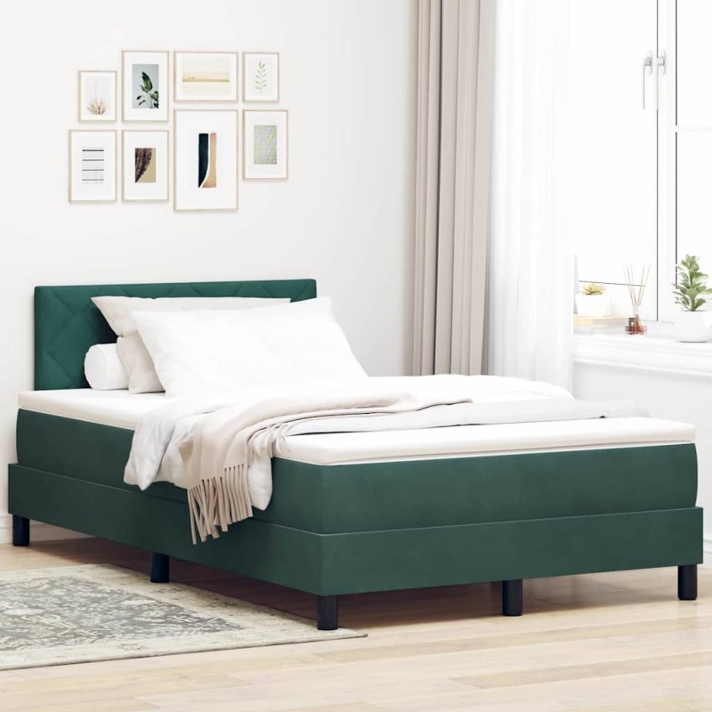 vidaXL Letto a Box Spring con Materasso e LED Verde Scuro 120x190 cm in Velluto