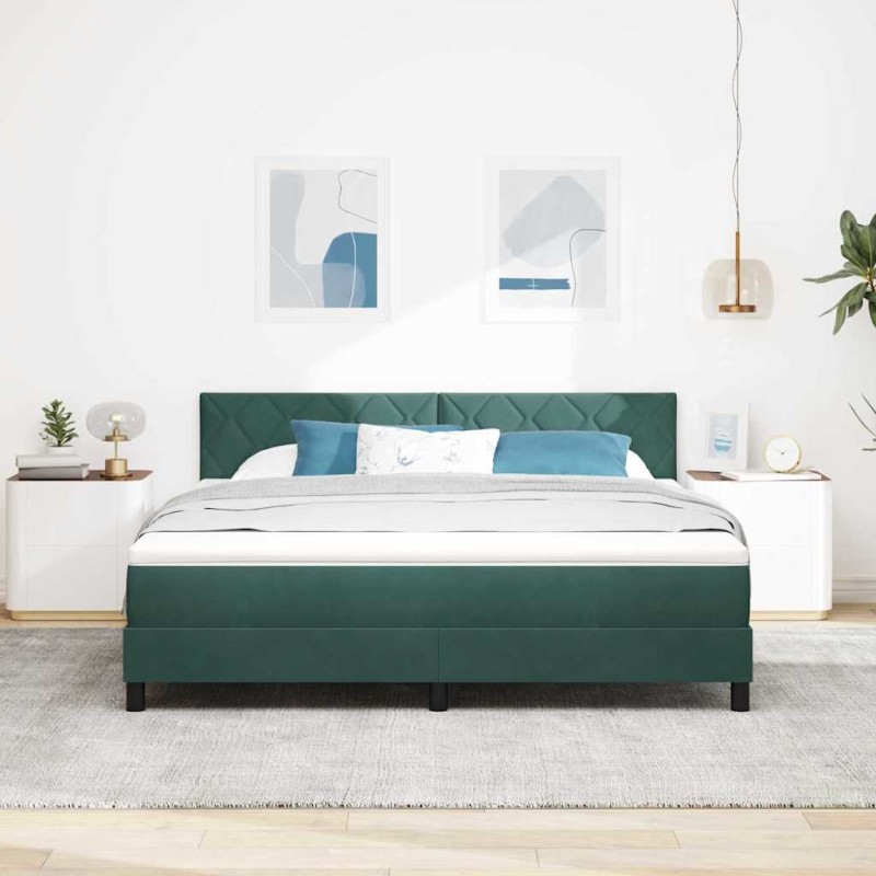vidaXL Letto con box spring e materasso & LED Verde scuro 180x200 cm in velluto