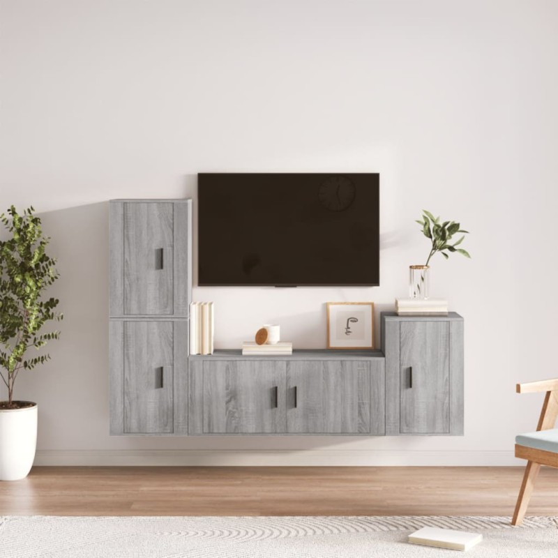 Set di Mobili Porta TV 4 pz Grigio Sonoma in Legno Multistrato Set di Mobili Porta TV 4 pz Grigio Sonoma in Legno Multistrato