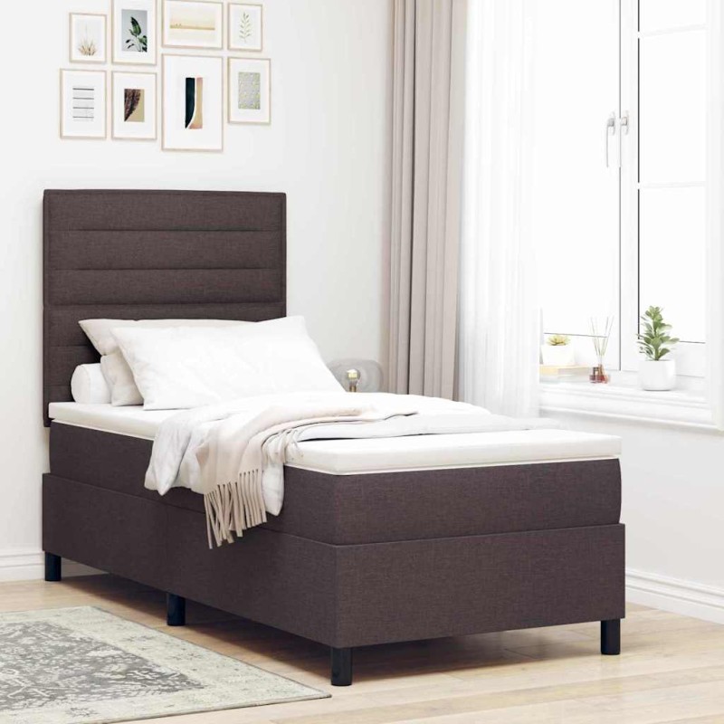 vidaXL Letto a molle con materasso e LED, Marrone scuro, 90 x 200 cm, Tessuto vidaXL Letto a molle con materasso e LED, Marrone scuro, 90 x 200 cm, Tessuto