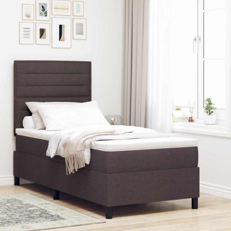 vidaXL Letto a molle con materasso e LED, Marrone scuro, 90 x 200 cm, Tessuto