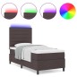 vidaXL Letto a molle con materasso e LED, Marrone scuro, 90 x 200 cm, Tessuto vidaXL Letto a molle con materasso e LED, Marrone scuro, 90 x 200 cm, Tessuto