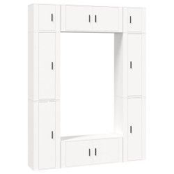 Set Mobili Porta TV 8pz Bianco in Legno Multistrato