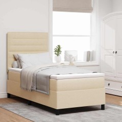 vidaXL Letto con molle e materasso e luce LED in crema, 100 x 200 cm, tessuto.