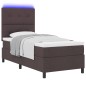 vidaXL Letto Box Spring con Materasso e LED - Tessuto Marrone Scuro, 80 x 200 cm vidaXL Letto Box Spring con Materasso e LED - Tessuto Marrone Scuro, 80 x 200 cm
