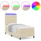 vidaXL Letto con molle e materasso con luci LED - Crema 100 x 200 cm, telaio in tessuto