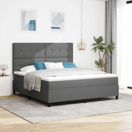 vidaXL Letto con molle e materasso LED - Grigio scuro, 180 x 200 cm in tessuto
