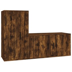 Set Mobili Porta TV 2 pz Rovere Fumo in Legno Multistrato