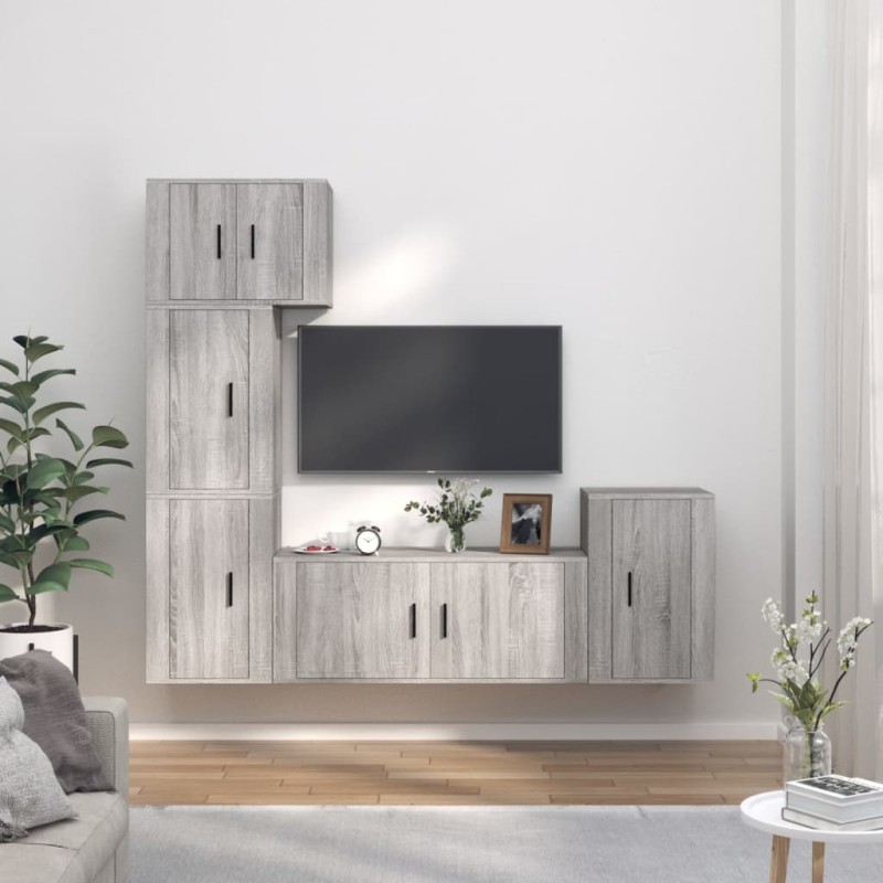Set di Mobili Porta TV 5 pz Grigio Sonoma in Legno Multistrato Set di Mobili Porta TV 5 pz Grigio Sonoma in Legno Multistrato