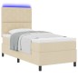 vidaXL Letto a molle con materasso e luci LED in crema, 100 x 200 cm, tessuto