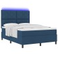 vidaXL Letto con molle e materasso e luce LED, blu navy, 140 x 190 cm in tessuto