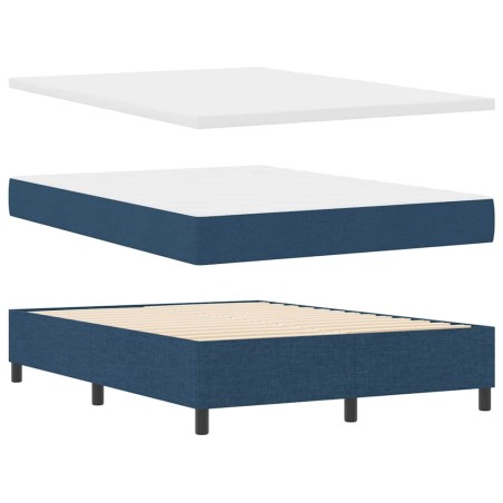 vidaXL Letto Box Spring 140x200 cm con Materasso e LED Blu in Tessuto