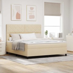 vidaXL Letto a molle con materasso e luce LED crema - 180 x 200 cm, telaio in tessuto