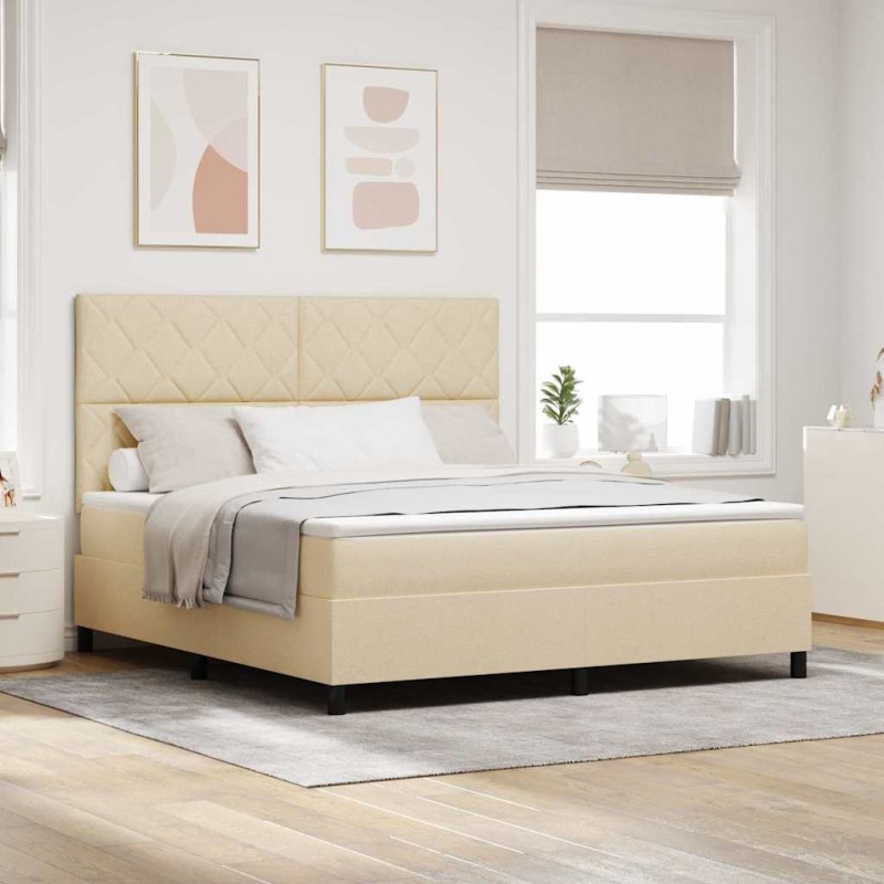 vidaXL Letto a molle con materasso e luce LED crema - 180 x 200 cm, telaio in tessuto
