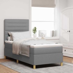vidaXL Letto Box Spring con Materasso & Luce LED Grigio Chiaro 90x200 cm Tessuto