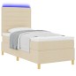 vidaXL Letto Box Spring con Materasso & LED Panna 100x200 cm Tessuto