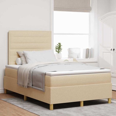 vidaXL Letto Box Spring con Materasso e LED Crema 120x200 cm Tessuto