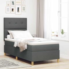 vidaXL Letto Box Spring con Materasso e LED Grigio Scuro 80x200 cm Tessuto