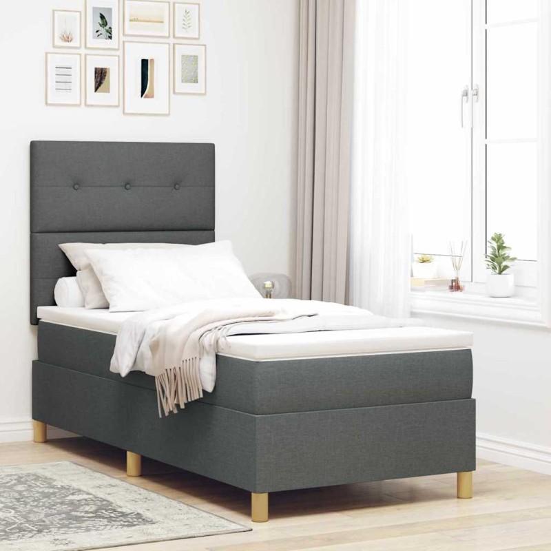 vidaXL Letto Box Spring con Materasso e LED Grigio Scuro 80x200 cm Tessuto vidaXL Letto Box Spring con Materasso e LED Grigio Scuro 80x200 cm Tessuto