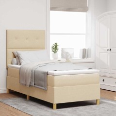 vidaXL Letto a Box con Materasso e LED Crema 100x200 cm Tessuto