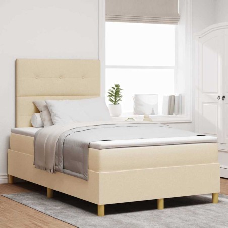vidaXL Letto con Box Spring e Materasso & LED Panna 120x190 cm in Tessuto